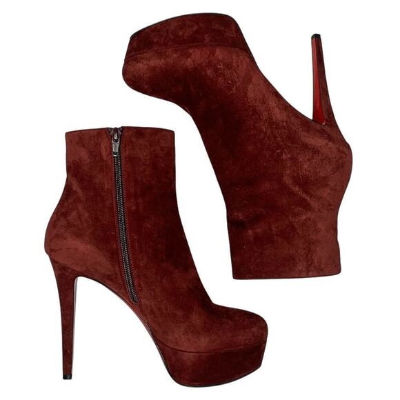 Christian Louboutin Bianca Bootie 120 EU 38.5 US 8.5 Burgundy Suede Platform - Picture 6 of 10